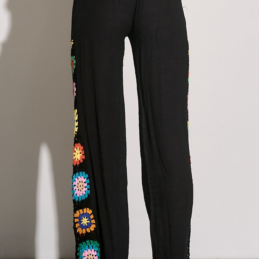 NWT Elan Black With Rainbow Crochet Wide Leg Pant Set - M - Picture 6 of 6